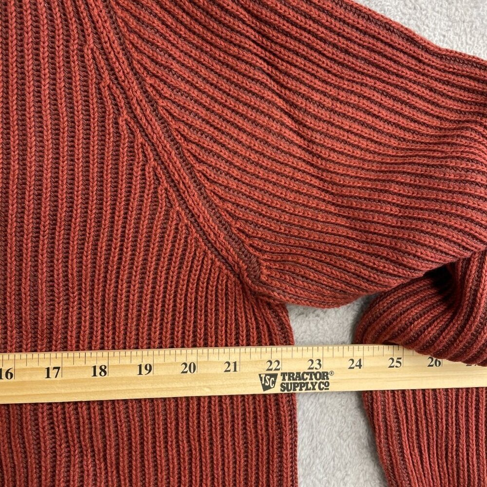 NEW Lands' End Drifter Men's L Ribbed Cotton Sweater Rust Red Mock neck -67 - Picture 7 of 13